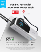 25,000mAh 165W Portable Laptop Power Bank, 3 USB-C High-Speed Outputs, Built-in Retractable Cables, Flight-Approved Fast Charging Power Station for MacBook, iPhone & Samsung