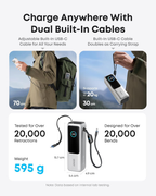 25,000mAh 165W Portable Laptop Power Bank, 3 USB-C High-Speed Outputs, Built-in Retractable Cables, Flight-Approved Fast Charging Power Station for MacBook, iPhone & Samsung