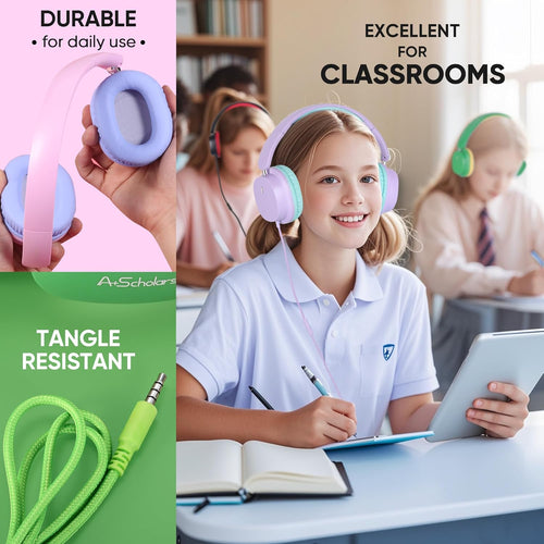 Bulk 5-Pack for K-12 School, Over-Ear Wired Headset with Microphone
