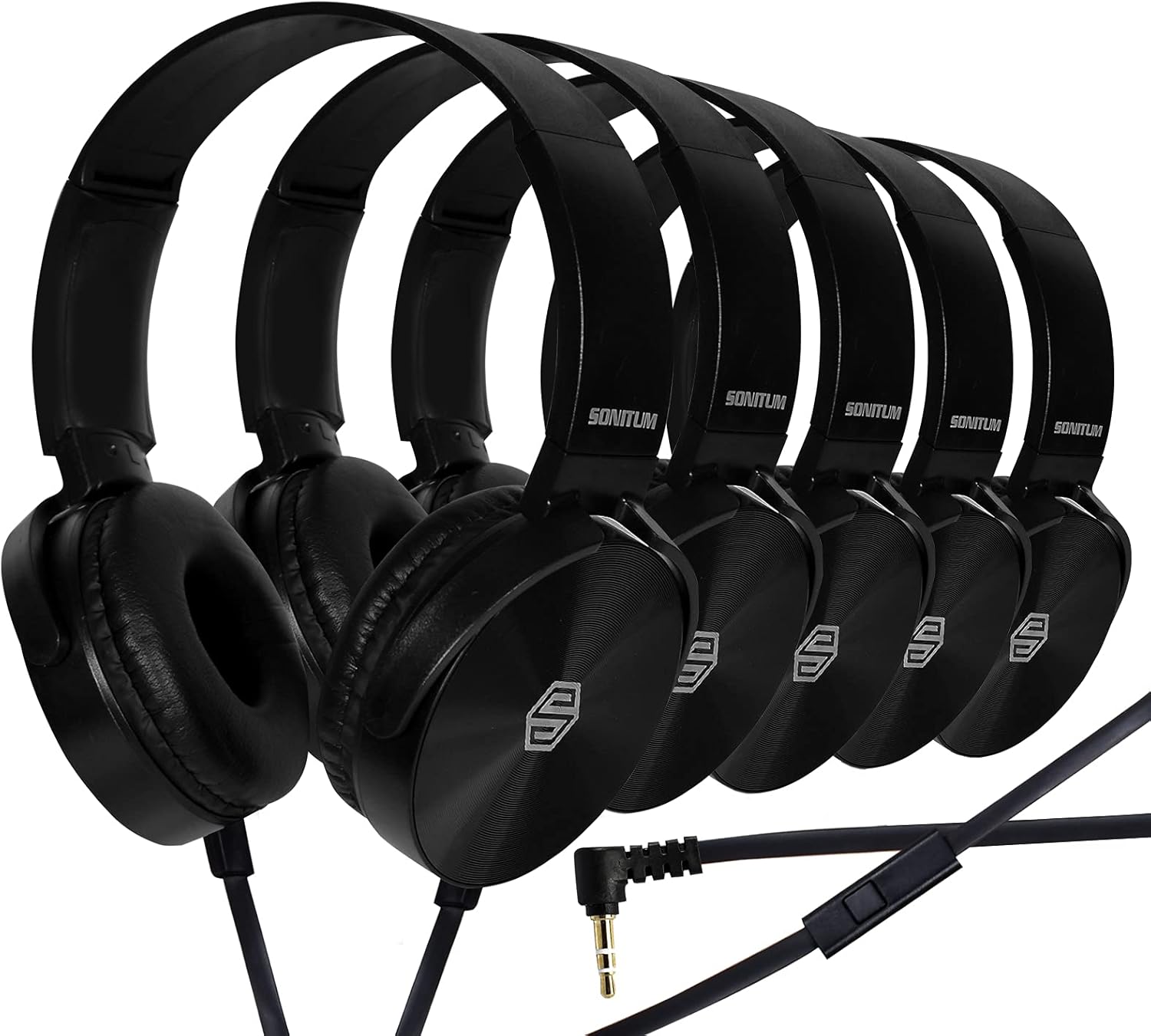 Soft Swivel On Ear Pads- Perfect for E-Learning, Meetings, Calls - Bulk Pack of 5 (Black)