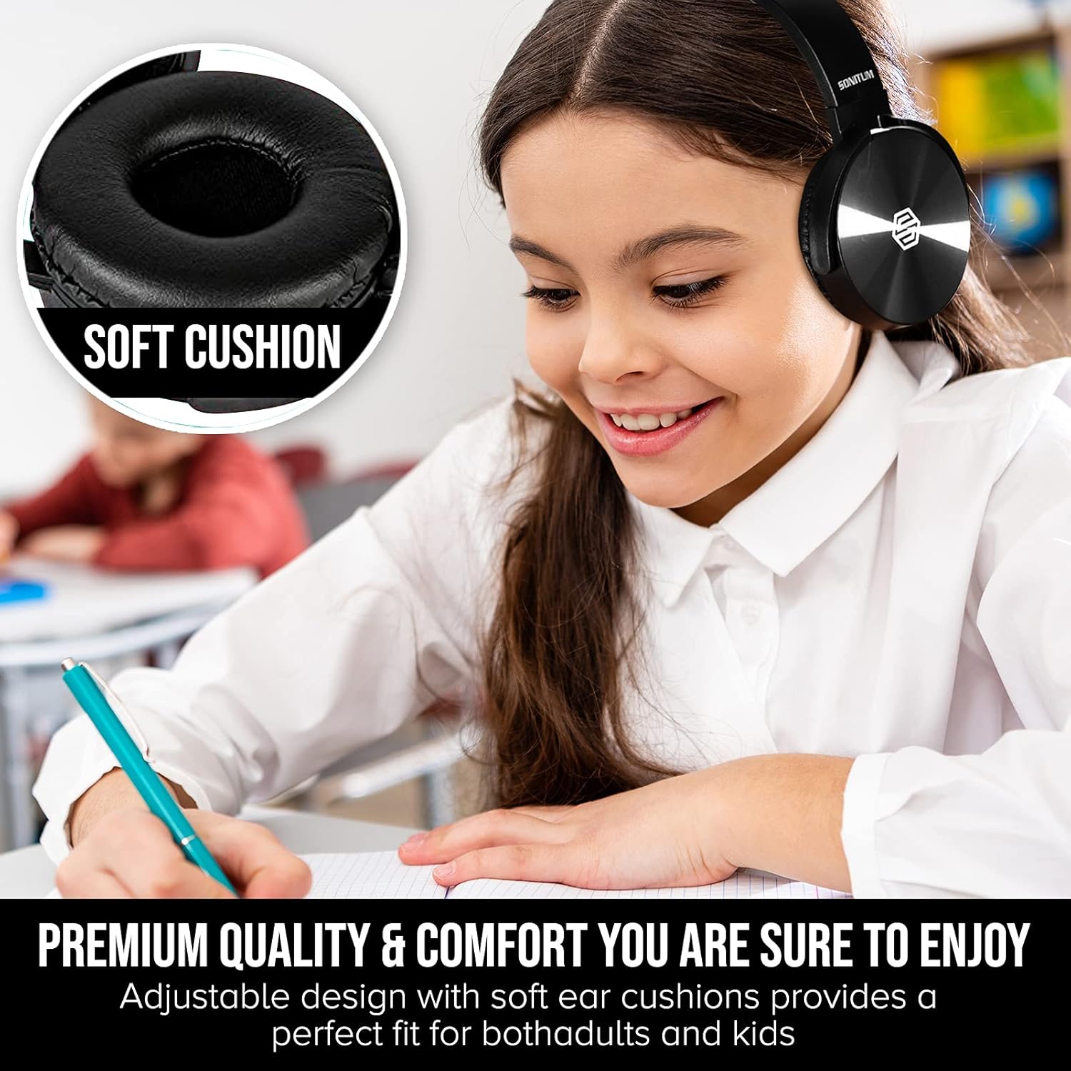 Soft Swivel On Ear Pads- Perfect for E-Learning, Meetings, Calls - Bulk Pack of 5 (Black)