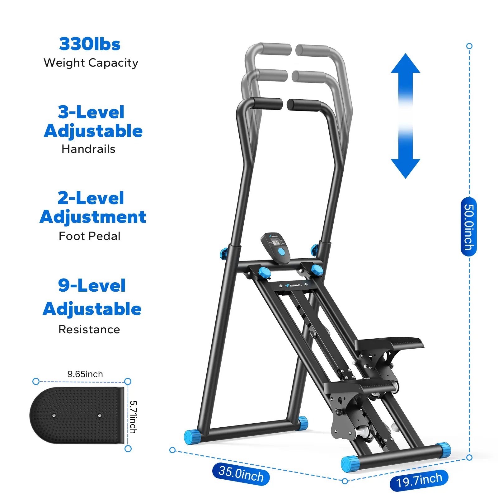 Space-Saving Vertical Climber Stepper, 330LBS Capacity Full-Body Home Workout Equipment