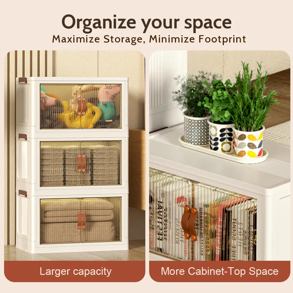 Foldable Storage Box with Wheels – Stack, Store & Save Space